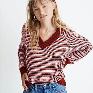 Madewell Arden V-Neck Crop Pullover Sweater in Stripe Size XS